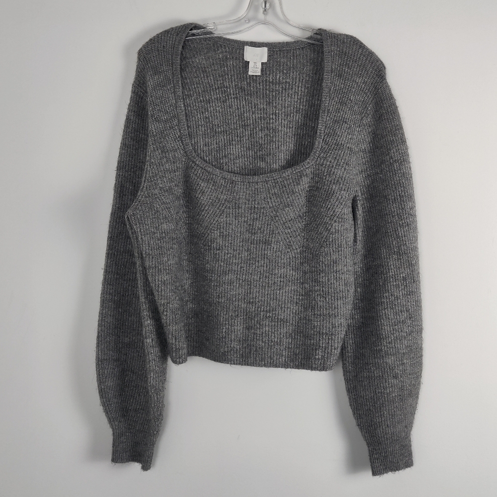 H&M Casual Marled Knit Cropped Sweater - Cozy and Contemporary Size Large Wool
